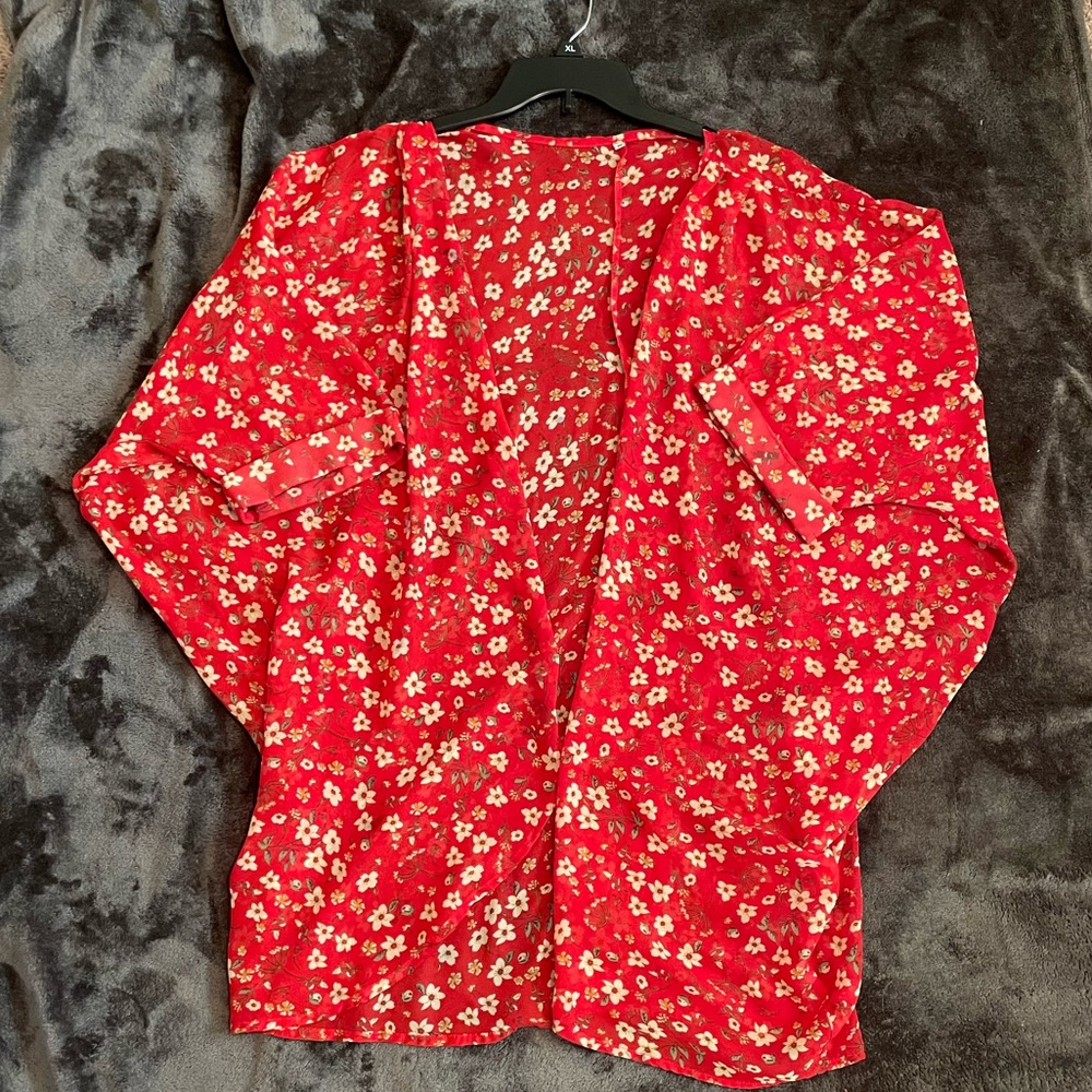 Red Floral Kimono XL
